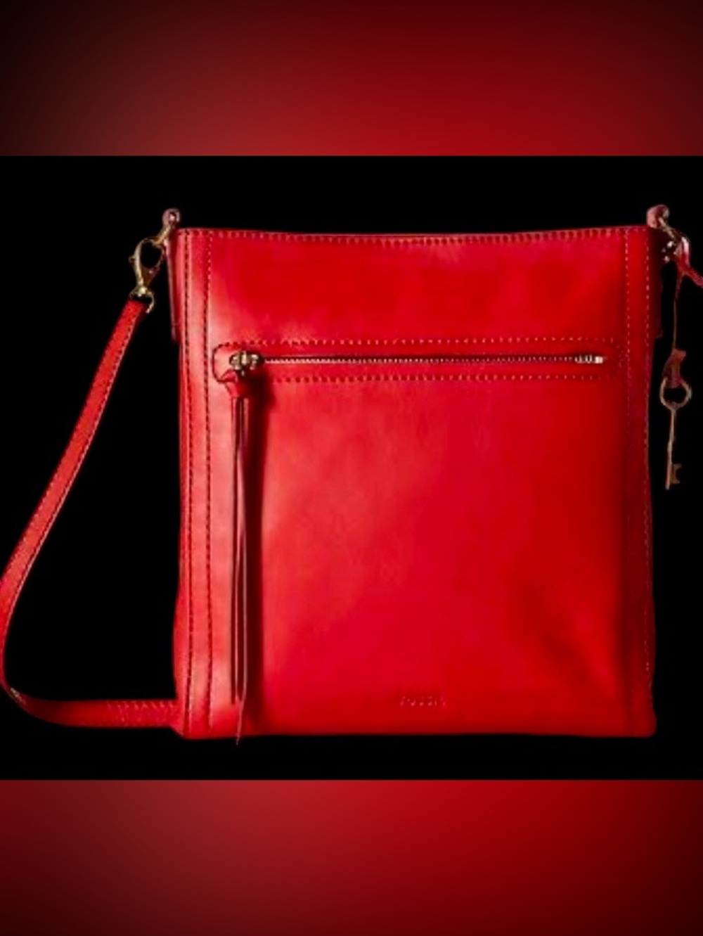 Fossil brand vintage Red Leather Crossbody Bag